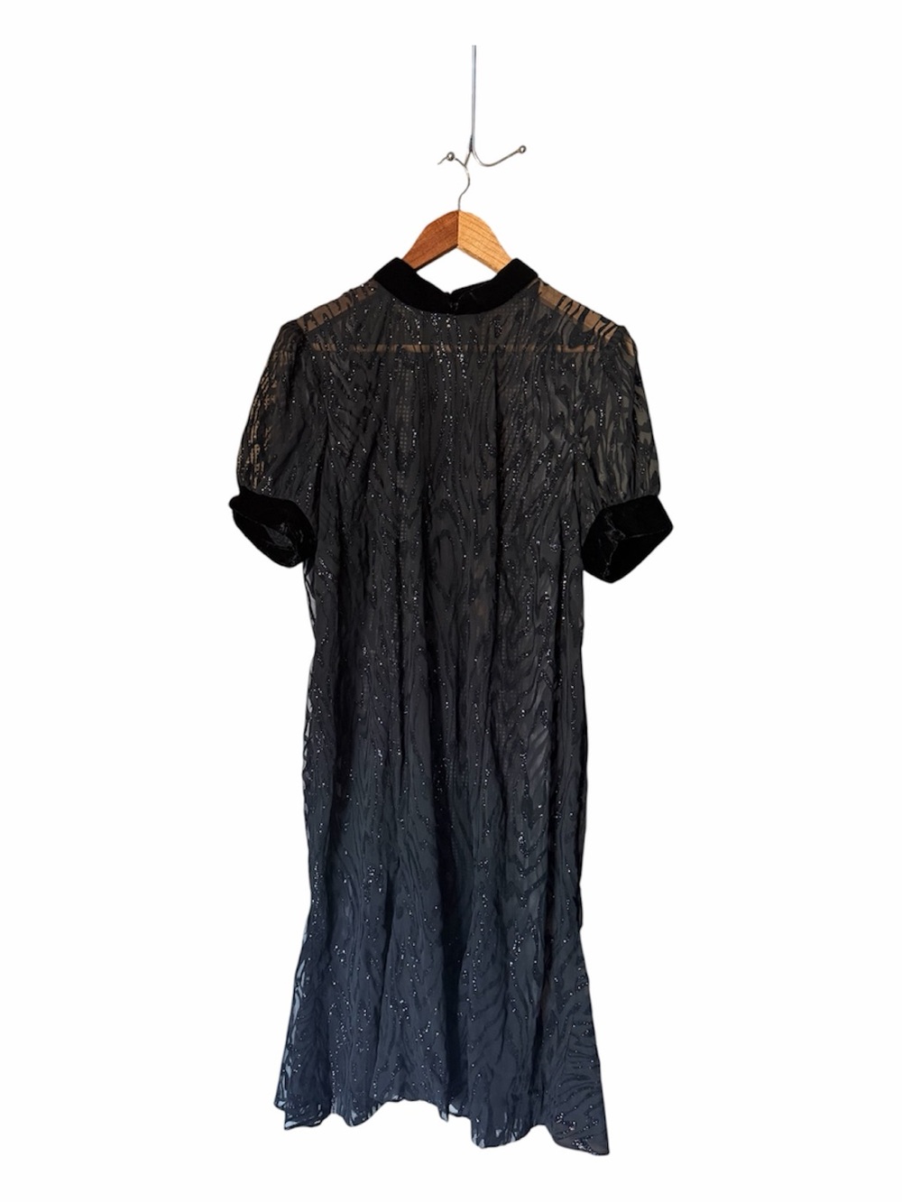 Vintage 80s Custom Velvet Burnout Midi Dress Mock Neck Sheer Glitter Cocktail XL